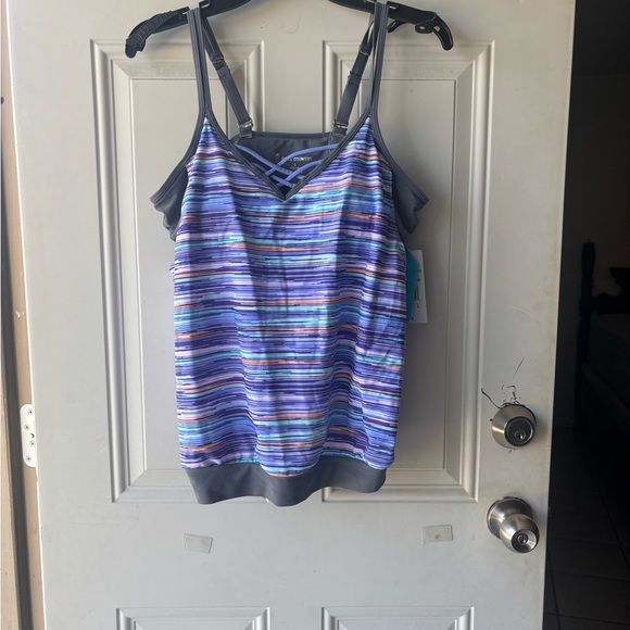 Free Country Tops - Free Country Women's Striped Camisole - Blue and Purple